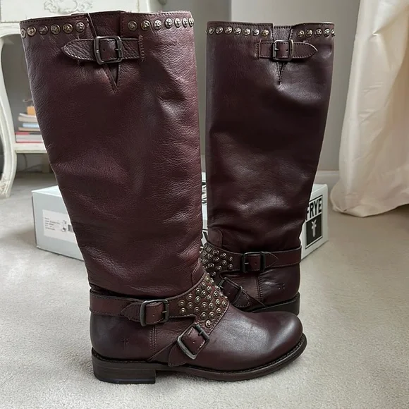 Frye Shoes Frye Jenna Studded Tall Dark Brown 85 M Nib Poshmark